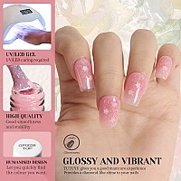 Tutuyu Sheer Neutral Pink Flowers Gel Nail Polish Translucent Nude Pink Jelly Gel Polish With White Flowers Uv Led Lamp Soak Off