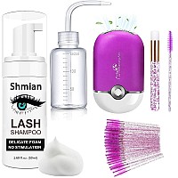 Shmian Lash Shampoo For Lash Extensions Lash Fan 50Ml Eyelash Foam Cleanser With 50 Pcs Eyelash Brush And Rinse Bottle Oil Free