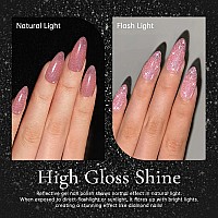 Rarjsm Reflective Gel Polish Glitter Pink Nude Sheer Pink Jelly Gel Nail Polish Natural Skin Tone Sparkle Flash Rainbow Diamond