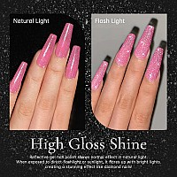 Rarjsm Reflective Glitter Gel Nail Polish Nude Hot Pink Sheer Jelly Gel Polish Flash Diamond Sparkle Rainbow Silver Shimmer Pigm