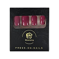 Pure Color Dark Purple Red Soft Press On Nails Ibeautying False Nails Uv Gel Finish Finger Daily Wear Nail Medium Square R