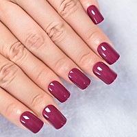 Pure Color Dark Purple Red Soft Press On Nails Ibeautying False Nails Uv Gel Finish Finger Daily Wear Nail Medium Square R