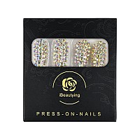 3D Bling Shiny Stones Press On Nails Ibeautying False Nails Extra Long Finger Wear Stiletto Nail Sparkly Holo Diamond Reus