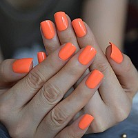 Neon Orange Summer Fashin Press On Nails Ibeautying False Nails Uv Gel Finish Finger Daily Wear Nail Short Squoval Reusabl