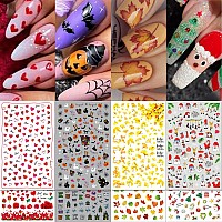 Tailaimei 24 Sheet All Holidays Nail Art Stickers Christmas Valentines Day Mixed Seasons Variety Pack For Halloween Fall Nail