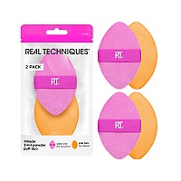 Real Techniques Miracle 2In1 Powder Puff Dualsided Fullsize Makeup Blending Puff Reversible Elastic Band Precision Tip M