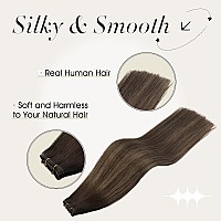 Full Shine Hand Tied Hair Extensions Real Human Hair Genius Weft Extensions Remy Hair Color Darkest Brown To Light Brown Mix Dar