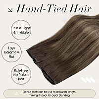 Full Shine Hand Tied Hair Extensions Real Human Hair Genius Weft Extensions Remy Hair Color Darkest Brown To Light Brown Mix Dar