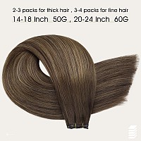 Full Shine Hand Tied Hair Extensions Real Human Hair Genius Weft Extensions Remy Hair Color Darkest Brown To Light Brown Mix Dar