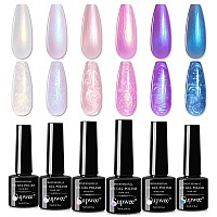 Supwee Pearl Gel Nail Polish 6 Colors Pearl White Pink Nail Polish Gel Mermaid Pearlescent Nail Polish Iridescent Shimmer Blue