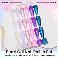 Supwee Pearl Gel Nail Polish 6 Colors Pearl White Pink Nail Polish Gel Mermaid Pearlescent Nail Polish Iridescent Shimmer Blue