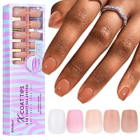 Btartbox Extra Short Nail Tips Square 600 Pcs Gel Press On Nails Natural Xcoattips Preapplied Tip Primer Cover Precolored G