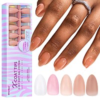 Btartbox Short Almond Press On Nails 5 Colors Xcoattips Precolored Soft Gel Nail Tips 640Pcs Full Cover Natural Fake Nails E