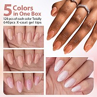 Btartbox Short Almond Press On Nails 5 Colors Xcoattips Precolored Soft Gel Nail Tips 640Pcs Full Cover Natural Fake Nails E