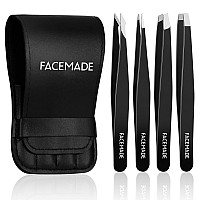 Facemade 4 Pack Tweezers Set Professional Stainless Steel Tweezers For Men And Women Precision Eyebrow Tweezers For Facial Ha