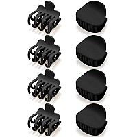 Atoden Black Small Double Row Matte Hair Claws 8 Pcs Round Jaw Clips With Teeth For Thick Fine Short Hair Cute Accessories