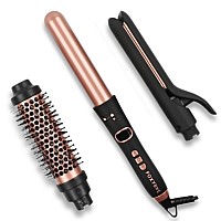 Foxybae 3In1 Interchangeable Hair Tools Curling Wand W 3 Attachments Hot Round Brush Straightening Iron Hair Curler Fo