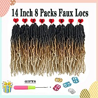 Ombre Soft Faux Locs Crochet Hair 14 Inch New Soft Locs 8 Packs Prelooped Crochet Braids Short Soft Goddess Locs Curly Wavy Cro