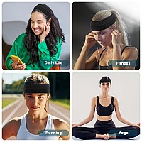 Derayee Headbands For Women 6 Pcs Black Elastic Headbands Soft Fabric Non Slip Hair Bands For Women Yoga Sports Workout 9 X 2