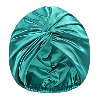 Lukacy Silk Satin Bonnet For Sleeping, Large Adjustable Silk Satin Hair Wrap Hair Cap For Women Curly Hair Accessories Blackishgreen