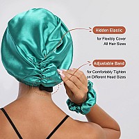 Lukacy Silk Satin Bonnet For Sleeping, Large Adjustable Silk Satin Hair Wrap Hair Cap For Women Curly Hair Accessories Blackishgreen