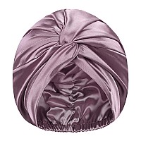 Lukacy Silk Satin Bonnet For Sleeping, Large Adjustable Silk Satin Hair Wrap Hair Cap For Women Curly Hair Accessories Purple