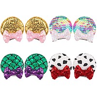 Cellelection 8Pcs Sequin Mouse Ears Hair Clips Glitter Hair Bows Cute Mice Ears Hair Clips Barrettes For Women Girls Hair Access