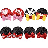 8Pcs Sequin Mouse Ears Hair Clips Glitter Hair Bows Cute Mice Ears Hair Barrettes Clips For Women Girls Hair Accessories For Cos