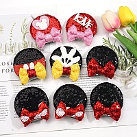 8Pcs Sequin Mouse Ears Hair Clips Glitter Hair Bows Cute Mice Ears Hair Barrettes Clips For Women Girls Hair Accessories For Cos