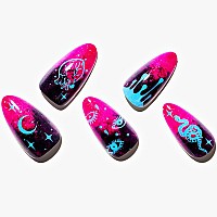 Glamermaid Ombre Press On Nails Medium Almond Halloween Black Hot Pink Gothic Fake Nails Short Oval Stick Acrylic False Nail W