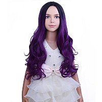 Pattnium Dark Purple Wig Kids Child Wig Long Curly Wavy Wig Ombre Purple Wig Middle Part Girls Wig Black To Purple Wigs Heat Res