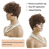 Moonshow Short Pixie Wigs For Black Women Auburn Red Short Pixie Cut Wig Synthetic Short Haircut Wigs Natural Pixie Wigs For Bla