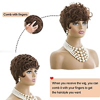 Moonshow Short Pixie Wigs For Black Women Auburn Red Short Pixie Cut Wig Synthetic Short Haircut Wigs Natural Pixie Wigs For Bla