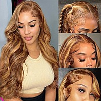 Highlight Ombre Lace Front Wigs Human Hair Pre Plucked With Baby Hair 13X4 Body Wave Honey Blonde Lace Front Wig Human Hair 150