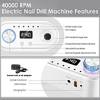 Electric Nail Drill Machine 40000Rpm Professional Efile Nail Drill Kit For Gel Acrylic Nailshigh Speed Low Vibration Low Heat