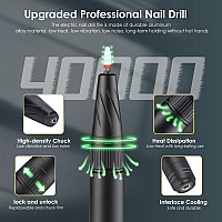 Electric Nail Drill Machine 40000Rpm Professional Efile Nail Drill Kit For Gel Acrylic Nails High Speed Low Vibration Low Heat