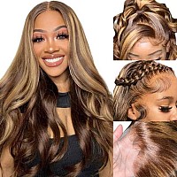 26 Inch Highlight Ombre Lace Front Wig Human Hair 13X4 Hd Lace Ombre Blonde Wig Human Hair Pre Plucked With Baby Hair 150 Densi