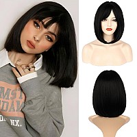 Morica Black Bob Wig With Bangs Short Hair Wig For Women Black Wig Straight Hair Bob Wig Synthetic Heat Resistant 14 Inch Party