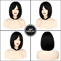 Morica Black Bob Wig With Bangs Short Hair Wig For Women Black Wig Straight Hair Bob Wig Synthetic Heat Resistant 14 Inch Party