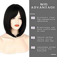 Morica Black Bob Wig With Bangs Short Hair Wig For Women Black Wig Straight Hair Bob Wig Synthetic Heat Resistant 14 Inch Party