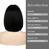 Morica Black Bob Wig With Bangs Short Hair Wig For Women Black Wig Straight Hair Bob Wig Synthetic Heat Resistant 14 Inch Party