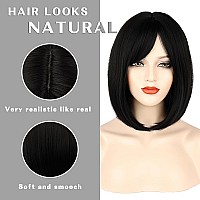 Morica Black Bob Wig With Bangs Short Hair Wig For Women Black Wig Straight Hair Bob Wig Synthetic Heat Resistant 14 Inch Party