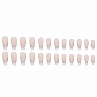 Mervf Coffin Press On Nails Long Fake Nails White French Tip Ballerina Glue On Nails Press Ons With Glitter Design Glossy 24Pcs