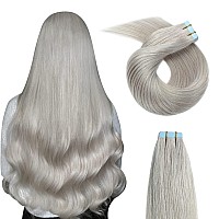 Yilite 20Piecespack Fashion Silver Tape In Hair Extensions Human Hair12Inch 40G Silver Tape In Human Hair Extensionsseamless