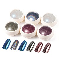 Bishengyf 6 Pcs White Chrome Powder Pearl Effect Nail Powder Shell Nail Glitter Dust Nail Powder With Magic Mirror Effect For N