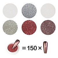 Bishengyf 6 Pcs White Chrome Powder Pearl Effect Nail Powder Shell Nail Glitter Dust Nail Powder With Magic Mirror Effect For N