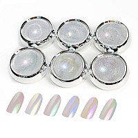 6 Pcs White Chrome Powder Pearl Effect Nail Powder Shell Nail Glitter Dust Nail Powder With Magic Mirror Effect For Nail Art De