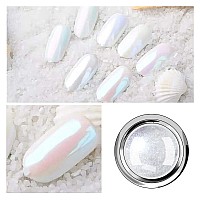 6 Pcs White Chrome Powder Pearl Effect Nail Powder Shell Nail Glitter Dust Nail Powder With Magic Mirror Effect For Nail Art De