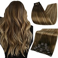 Full Shine 18 Inch Hair Extensions Real Human Hair Clip Ins Dark Brown Ombre Brown With Low Lights Honey Blonde Seamless Hair Ex