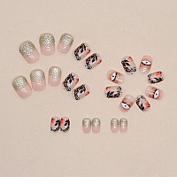 24Pcs Short Press On Nails Square Cute Fake Nails False Nails Full Cover Nails Press Ons Short Nail Tips Art Kit Acrylic Gold Gl